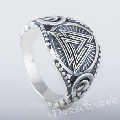 Handcrafted Valknut Braid Ornament Ring - Sterling Silver