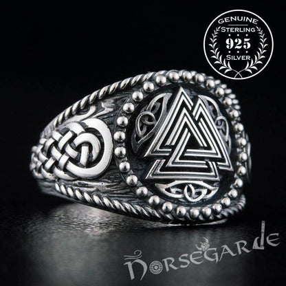 Handcrafted Valknut Braid Ornament Signet Ring - Sterling Silver