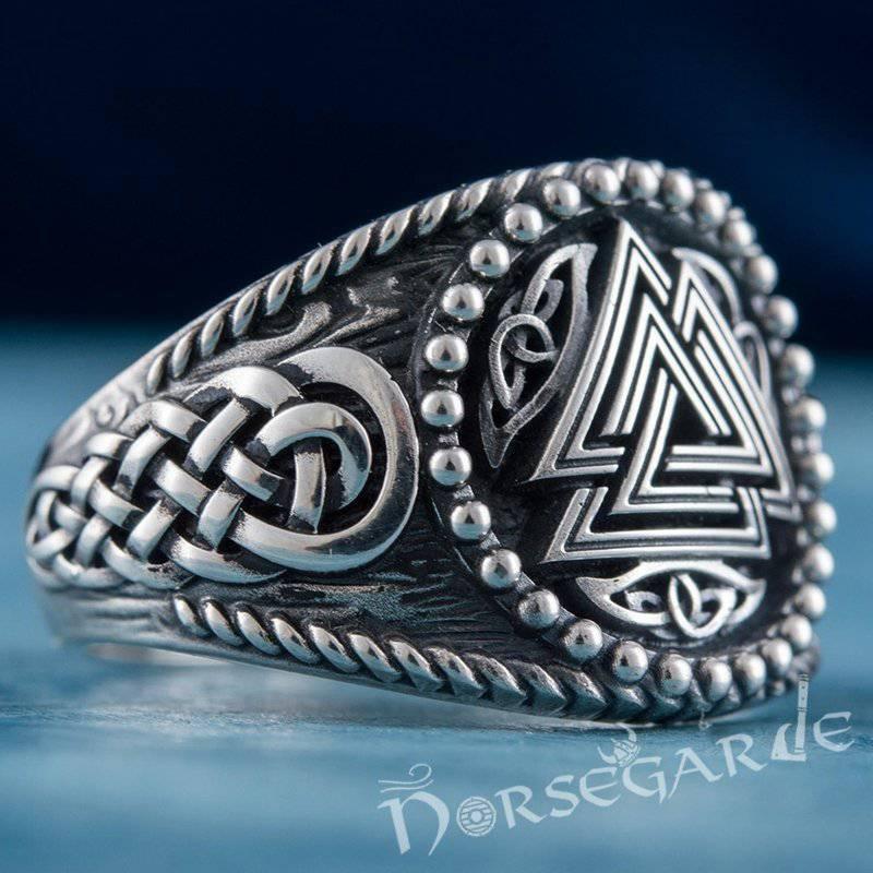 Handcrafted Valknut Braid Ornament Signet Ring - Sterling Silver