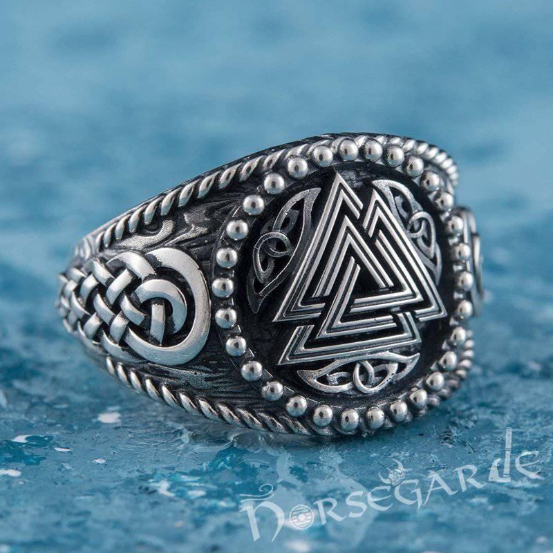 Handcrafted Valknut Braid Ornament Signet Ring - Sterling Silver