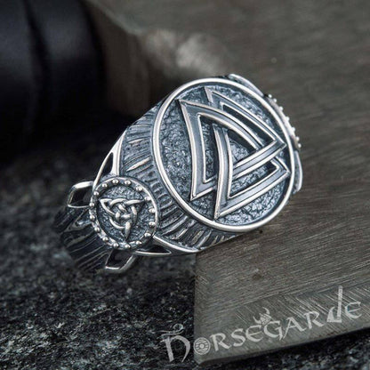 Handcrafted Valknut Druid Signet Ring - Sterling Silver