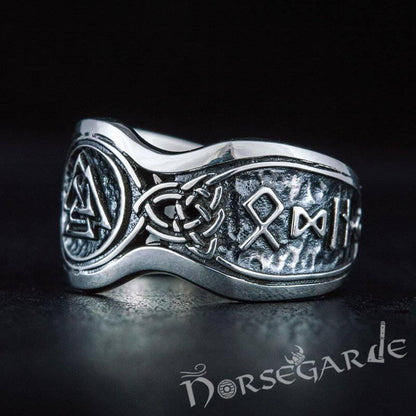 Handcrafted Valknut Ornamental Runic Band - Sterling Silver