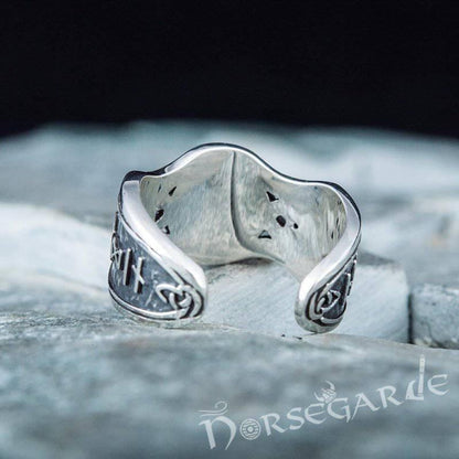 Handcrafted Valknut Ornamental Runic Band - Sterling Silver