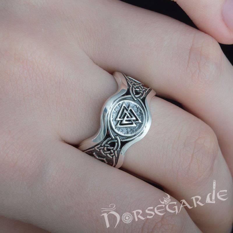 Handcrafted Valknut Ornamental Runic Band - Sterling Silver