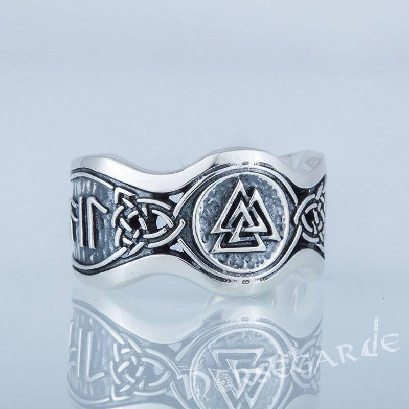 Handcrafted Valknut Ornamental Runic Band - Sterling Silver