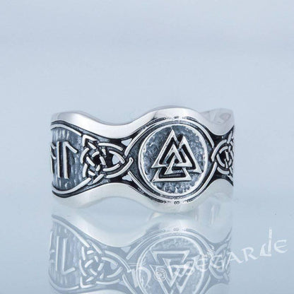 Handcrafted Valknut Ornamental Runic Band - Sterling Silver