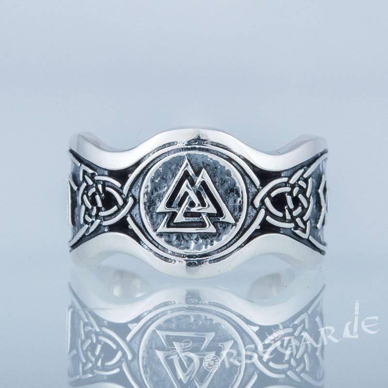 Handcrafted Valknut Ornamental Runic Band - Sterling Silver
