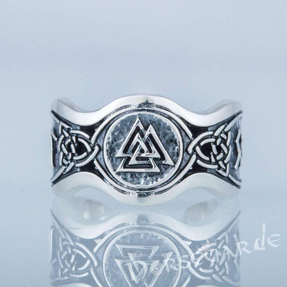 Handcrafted Valknut Ornamental Runic Band - Sterling Silver