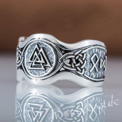 Handcrafted Valknut Ornamental Runic Band - Sterling Silver
