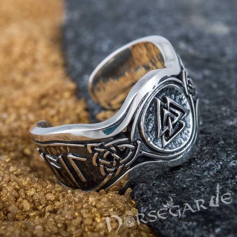 Handcrafted Valknut Ornamental Runic Band - Sterling Silver