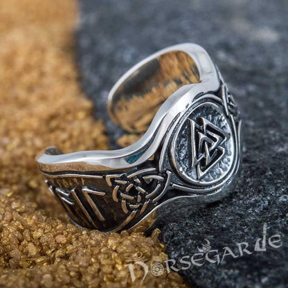 Handcrafted Valknut Ornamental Runic Band - Sterling Silver