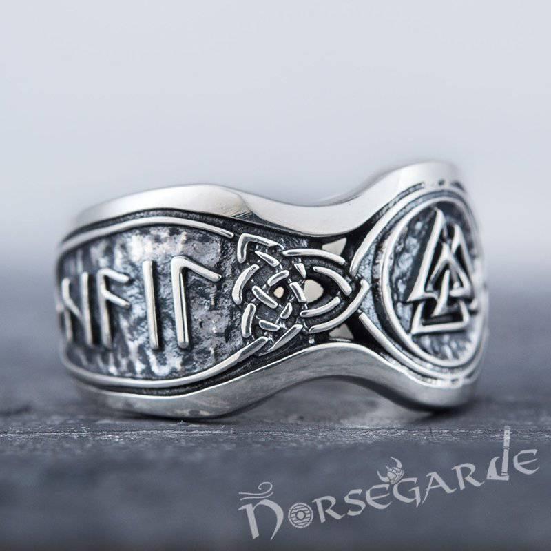 Handcrafted Valknut Ornamental Runic Band - Sterling Silver