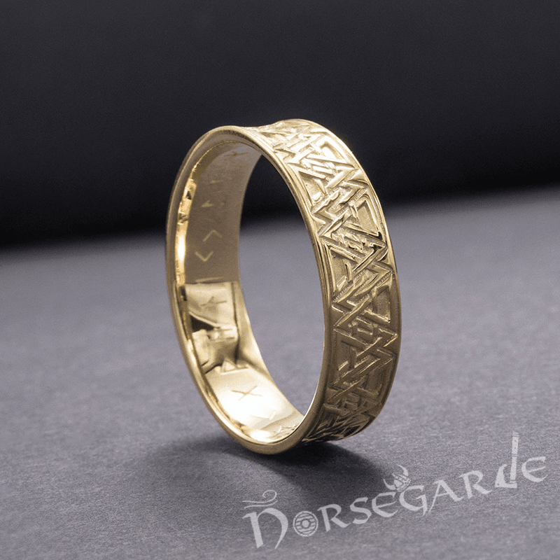 Handcrafted Valknut Pattern Band - Gold