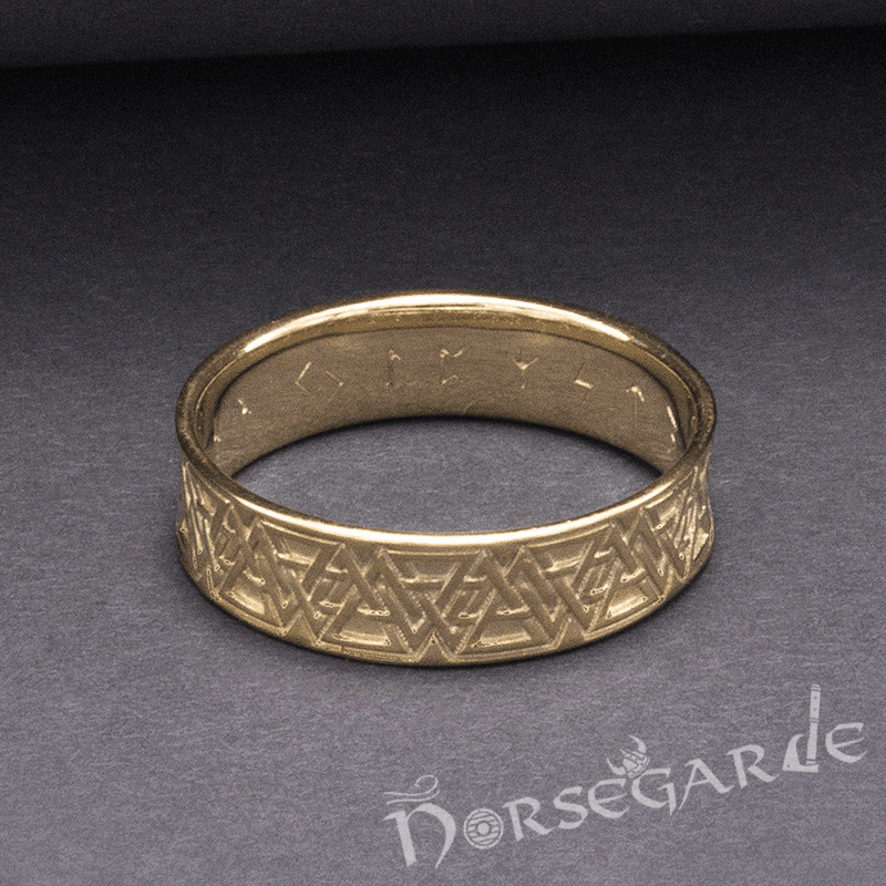 Handcrafted Valknut Pattern Band - Gold