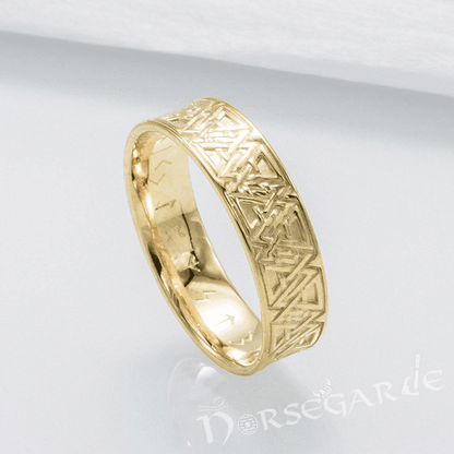Handcrafted Valknut Pattern Band - Gold