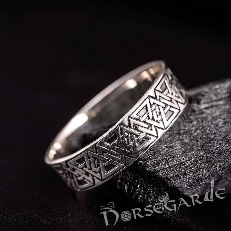 Handcrafted Valknut Pattern Band - Sterling Silver
