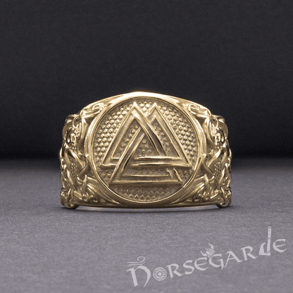 Handcrafted Valknut Rune Mammen Style Ring - Gold