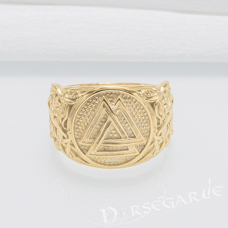 Handcrafted Valknut Rune Mammen Style Ring - Gold