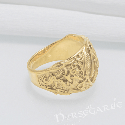 Handcrafted Valknut Rune Mammen Style Ring - Gold