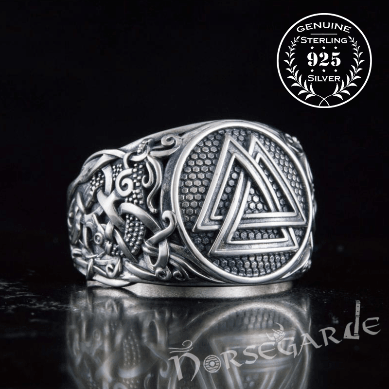 Handcrafted Valknut Rune Mammen Style Ring - Sterling Silver