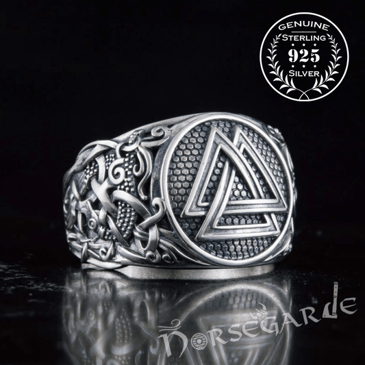 Handcrafted Valknut Rune Mammen Style Ring - Sterling Silver