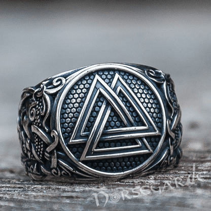 Handcrafted Valknut Rune Mammen Style Ring - Sterling Silver