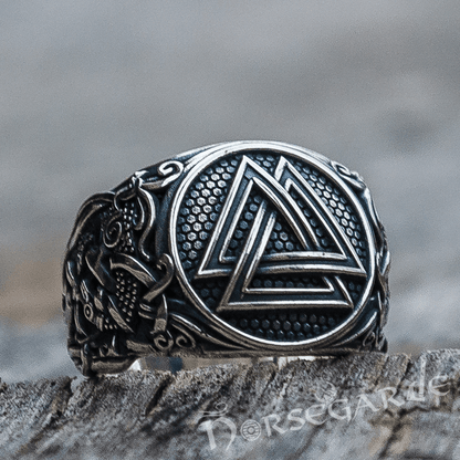Handcrafted Valknut Rune Mammen Style Ring - Sterling Silver