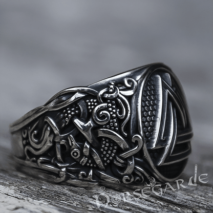 Handcrafted Valknut Rune Mammen Style Ring - Sterling Silver
