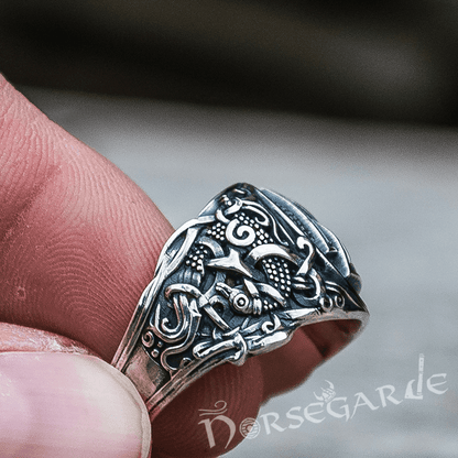 Handcrafted Valknut Rune Mammen Style Ring - Sterling Silver