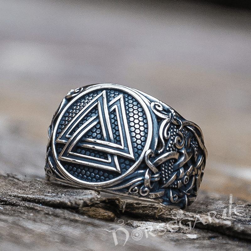 Handcrafted Valknut Rune Mammen Style Ring - Sterling Silver