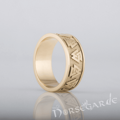 Handcrafted Valknut Runes Band - Gold