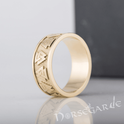 Handcrafted Valknut Runes Band - Gold