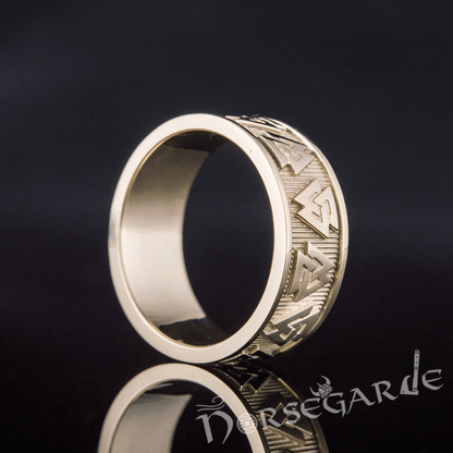 Handcrafted Valknut Runes Band - Gold