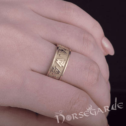 Handcrafted Valknut Runes Band - Gold