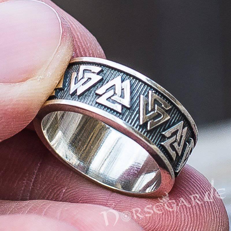Handcrafted Valknut Runes Band - Sterling Silver