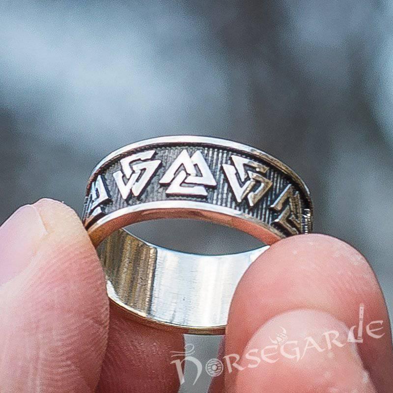 Handcrafted Valknut Runes Band - Sterling Silver