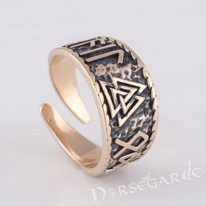 Handcrafted Valknut Runic Band - Bronze
