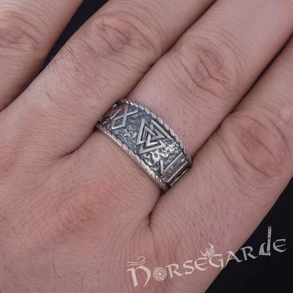 Handcrafted Valknut Runic Band - Sterling Silver