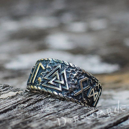 Handcrafted Valknut Runic Band - Sterling Silver