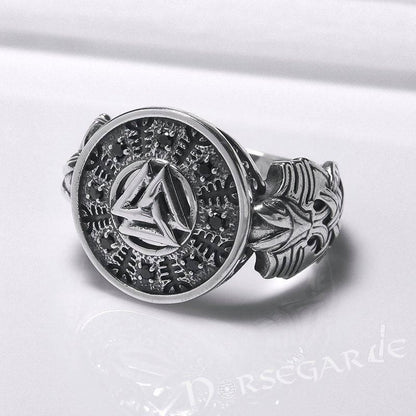 Handcrafted Valknut Shield Gemmed Ring - Sterling Silver