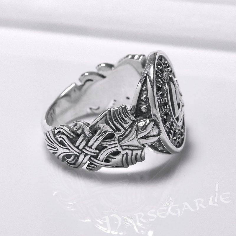 Handcrafted Valknut Shield Gemmed Ring - Sterling Silver