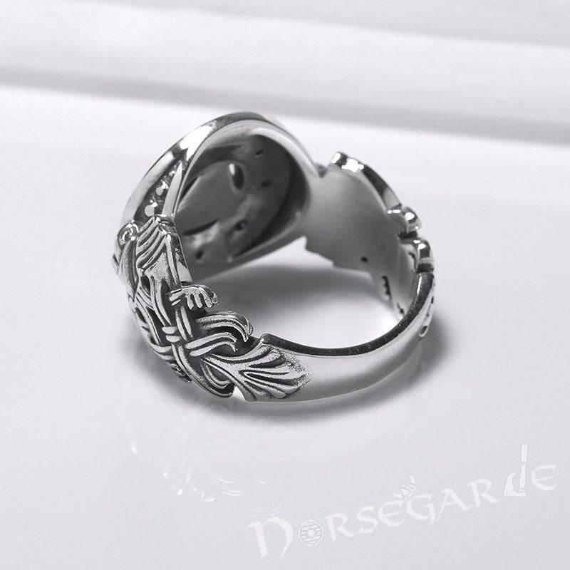 Handcrafted Valknut Shield Gemmed Ring - Sterling Silver