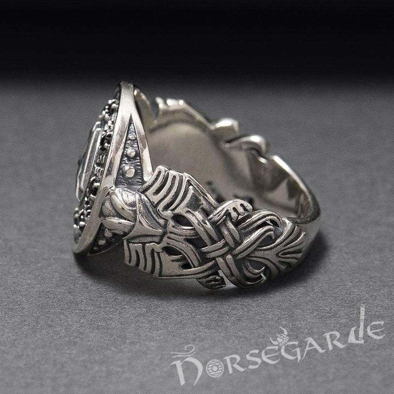 Handcrafted Valknut Shield Gemmed Ring - Sterling Silver