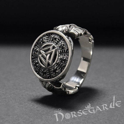 Handcrafted Valknut Shield Gemmed Ring - Sterling Silver