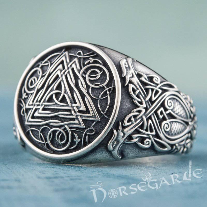 Handcrafted Valknut Viking Ornament Ring - Sterling Silver