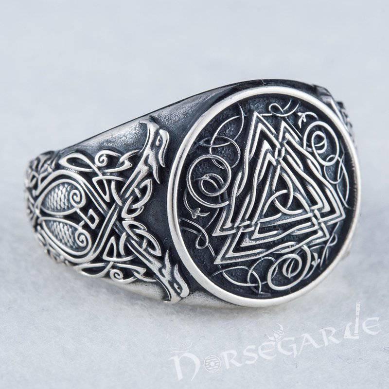 Handcrafted Valknut Viking Ornament Ring - Sterling Silver