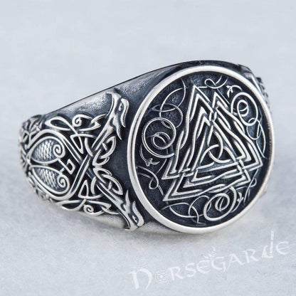 Handcrafted Valknut Viking Ornament Ring - Sterling Silver