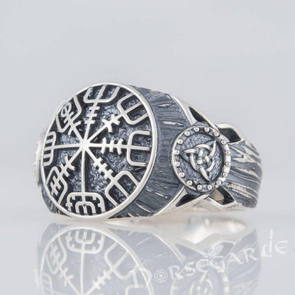 Handcrafted Vegvisir Druid Signet Ring - Sterling Silver