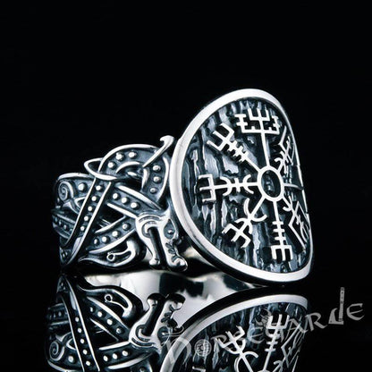 Handcrafted Vegvisir Jellinge Style Ring - Sterling Silver