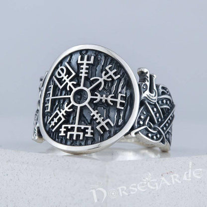 Handcrafted Vegvisir Jellinge Style Ring - Sterling Silver